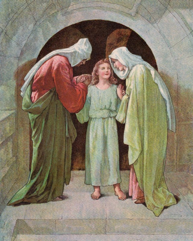 Jesusbarnet i templet (farvelitografi) af English School