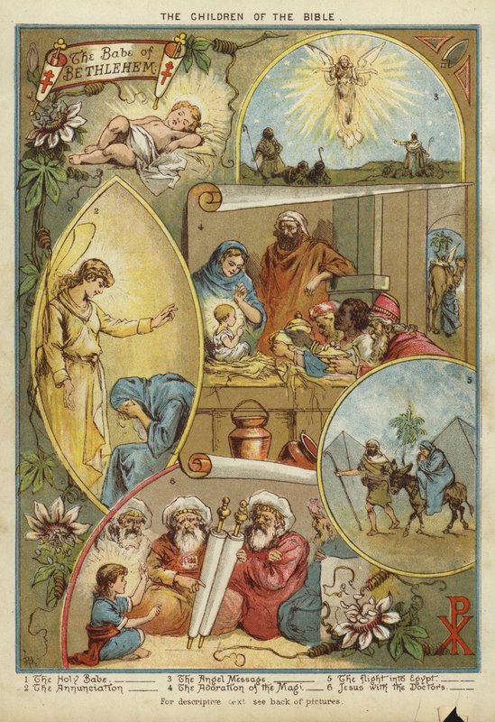 Bibelens børn: Jesu Kristi fødsel (chromolitho) af English School