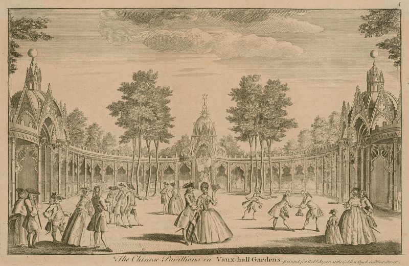 De kinesiske pavilloner i Vauxhall Gardens, London af English School