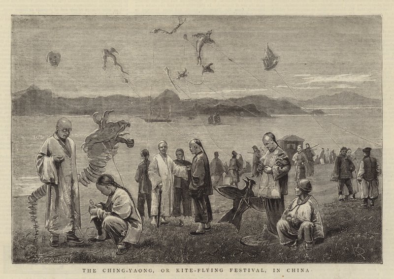 Ching-Yaong, eller Drage-Flying Festival, i Kina (gravering) af English School