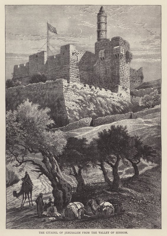 Citadellet i Jerusalem fra Hinnom-dalen (gravering) af English School