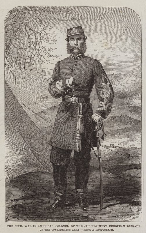 Borgerkrigen i Amerika, oberst af 4. regiment europæiske brigade af den konfødererede hær (gravering) af English School