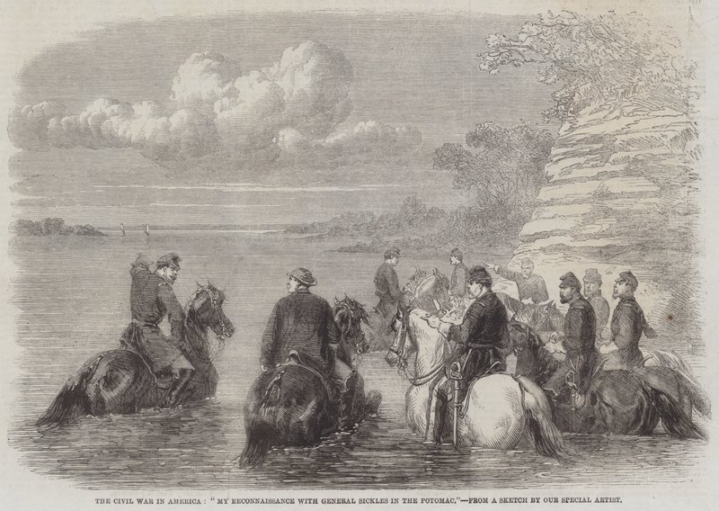 Borgerkrigen i Amerika, "Min rekognoscering med general segl i Potomac" (gravering) af English School