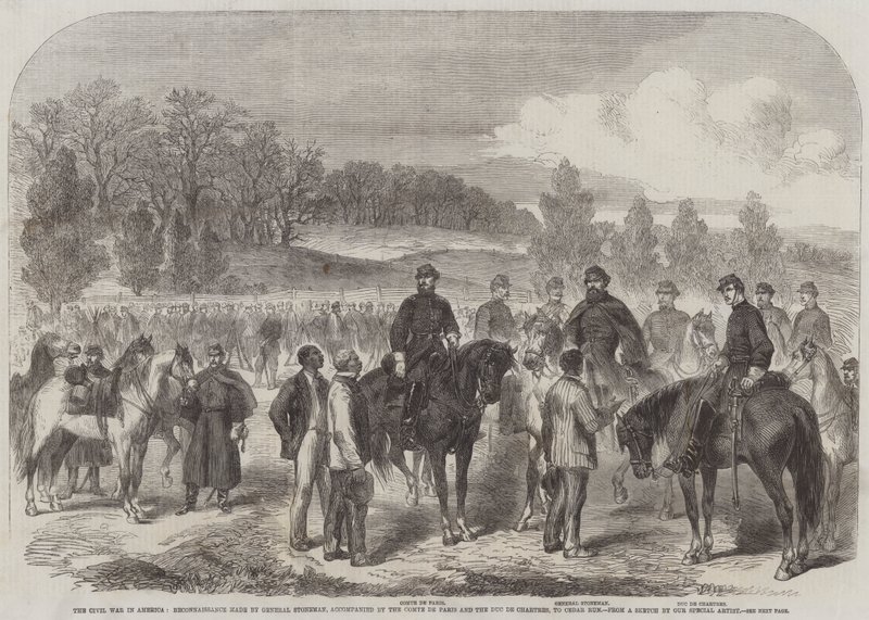 Borgerkrigen i Amerika, rekognoscering lavet af general Stoneman, ledsaget af Comte de Paris og Duc de Chartres, til Cedar Run (gravering) af English School
