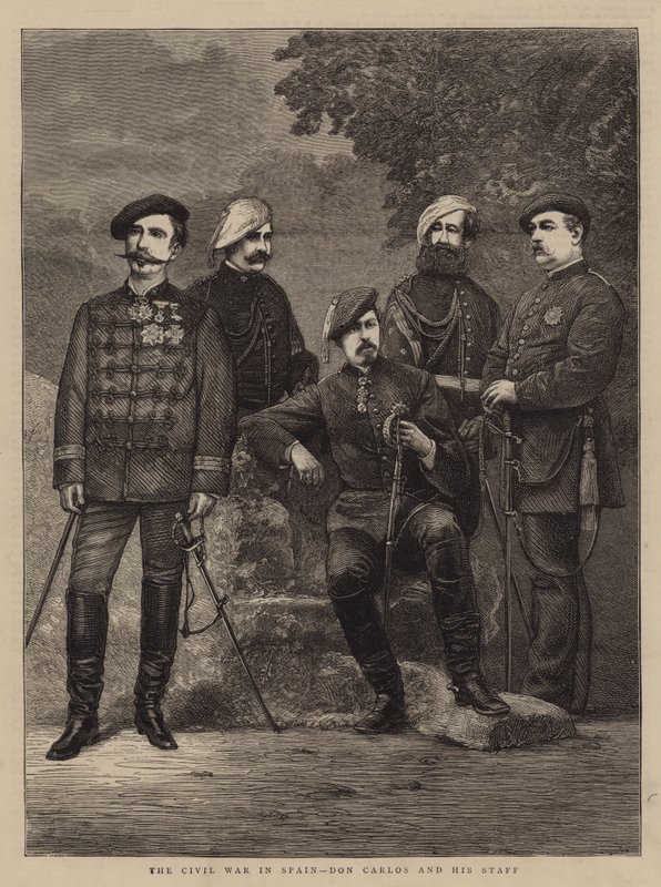 Borgerkrigen i Spanien, Don Carlos og hans stab (gravering) af English School