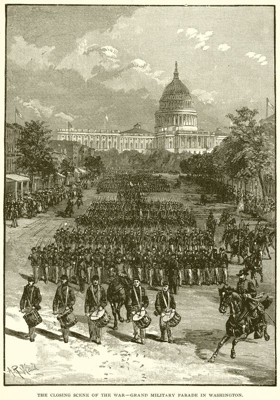 Krigens afsluttende scene - Grand Military Parade i Washington af English School