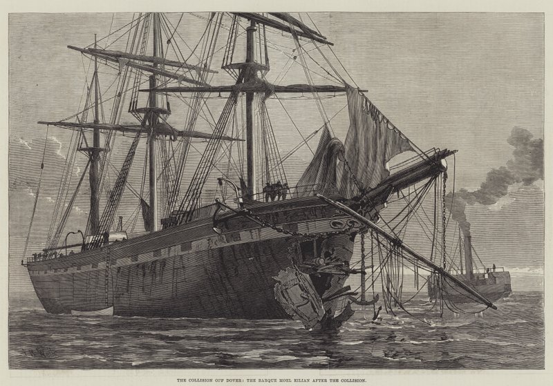 Kollisionen ud for Dover, Barque Moel Eilian efter kollisionen (gravering) af English School