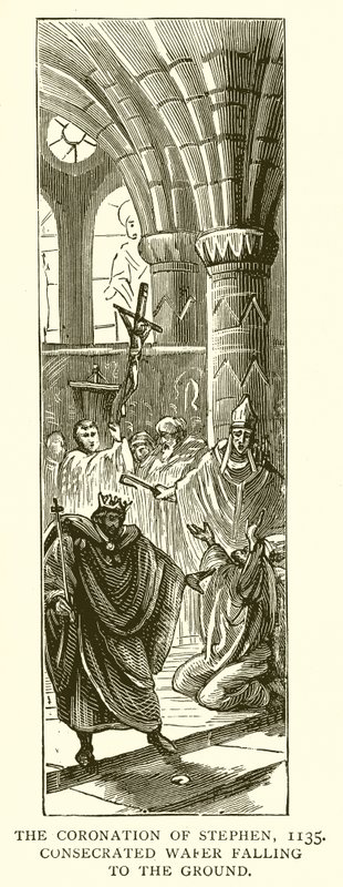 Stephens kroning, 1135. Indviet oblat falder til jorden af English School