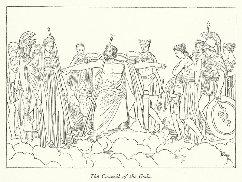 The Council of the Gods (litho) af English School