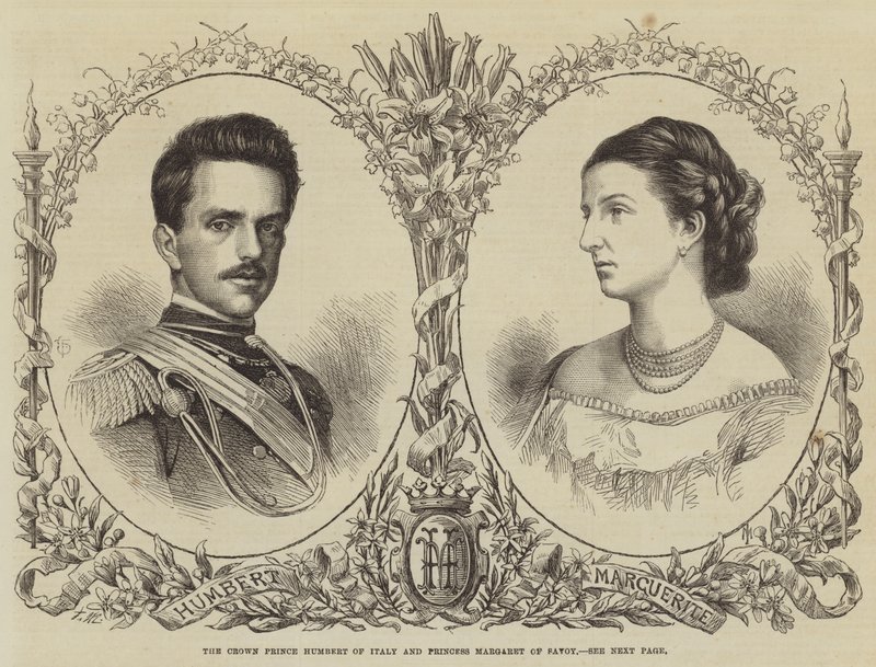 Kronprins Humbert af Italien og prinsesse Margaret af Savoyen (gravering) af English School