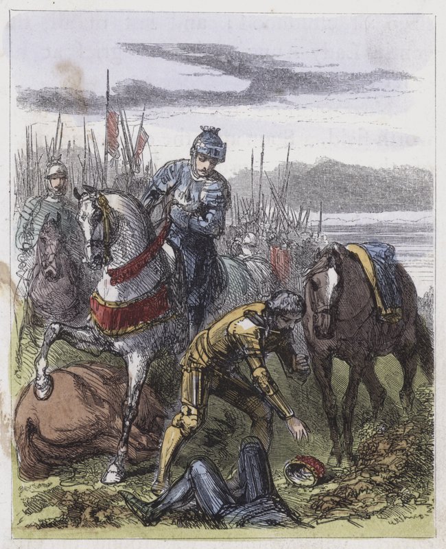 Kronen af Richard III, fundet på Bosworth Field (farvet indgravering) af English School