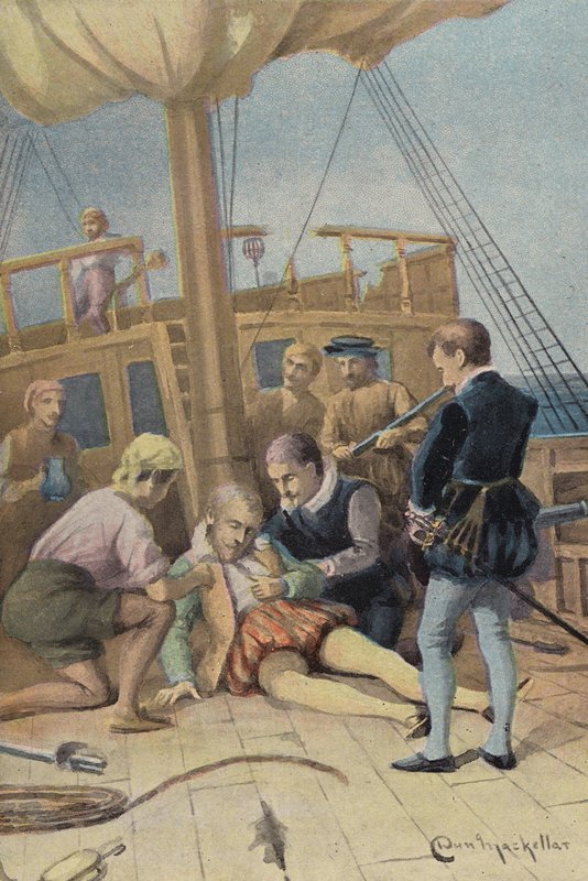 Sir Richard Grenvilles død (farve litho) af English School