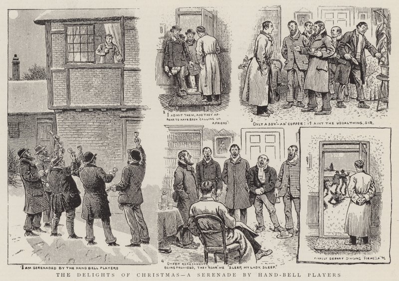 The Delights of Christmas, en Serenade af Hand-Bell Players (gravering) af English School