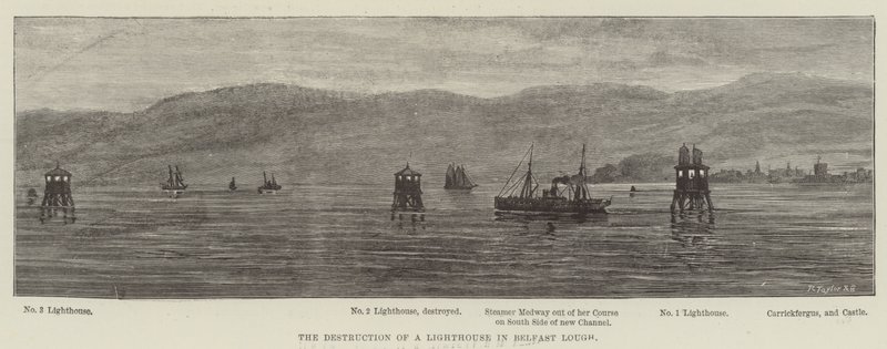 Ødelæggelsen af et fyrtårn i Belfast Lough (gravering) af English School