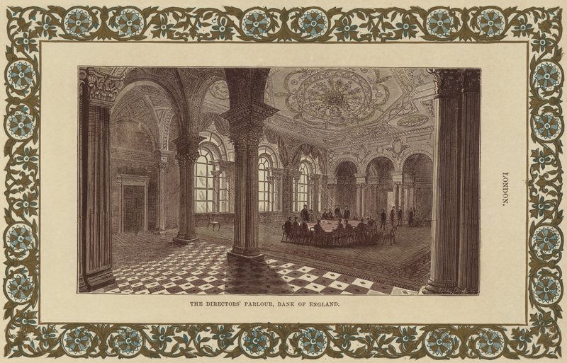 The Directors Parlour i Bank of England (farvegravering) af English School
