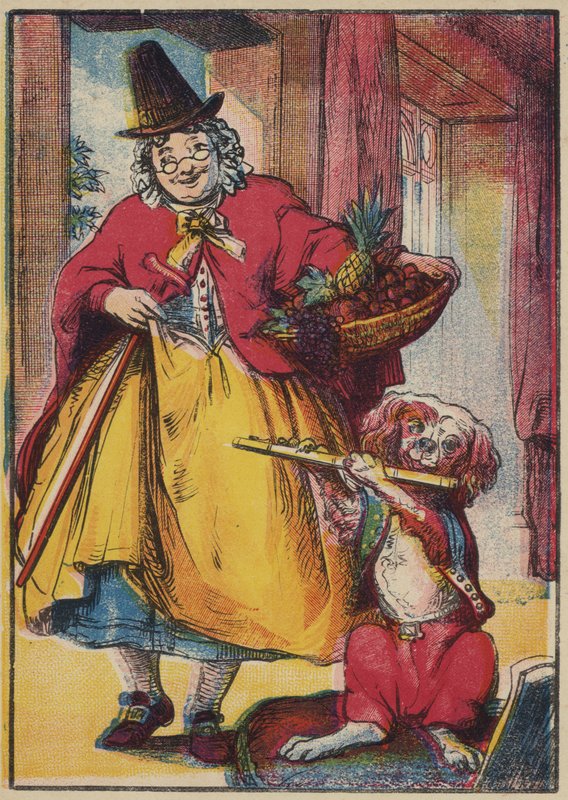 Hunden, der spiller fløjte (farvelitografi) af English School