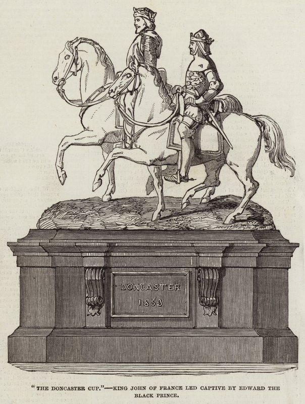 "The Doncaster Cup", Kong John af Frankrig ført til fange af Edward den Sorte Prins (gravering) af English School