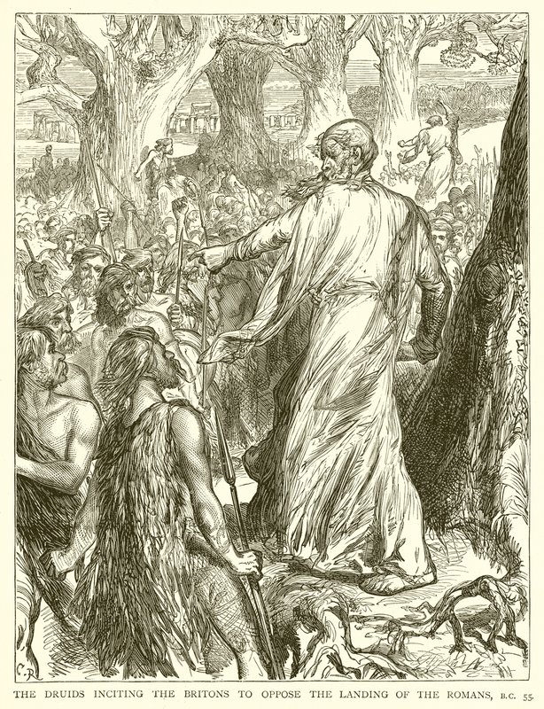 Druiderne tilskyndede briterne til at modsætte sig romernes landgang, f.Kr. 55 af English School