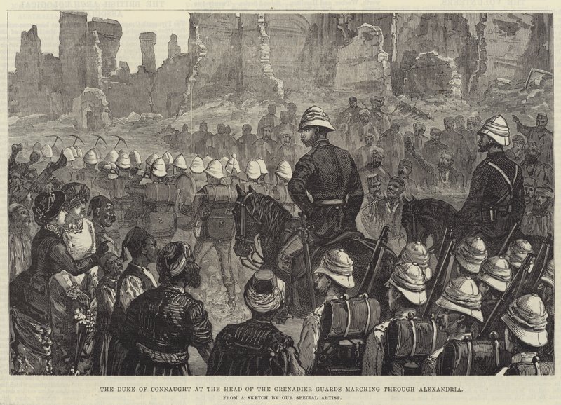 Hertugen af Connaught i spidsen for grenadergarden, der marcherer gennem Alexandria (gravering) af English School