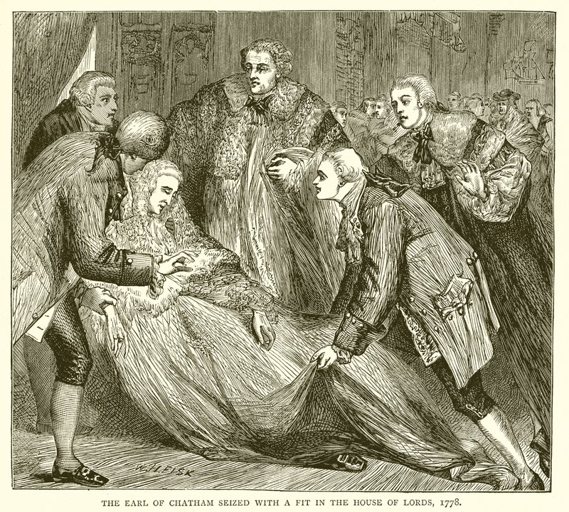 Jarlen af Chatham blev grebet af et anfald i House of Lords, 1778 af English School