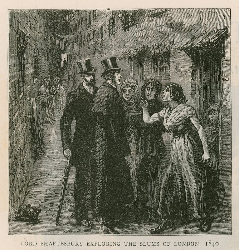 Jarlen af Shaftesbury; udforske Londons slumkvarterer, 1840 af English School
