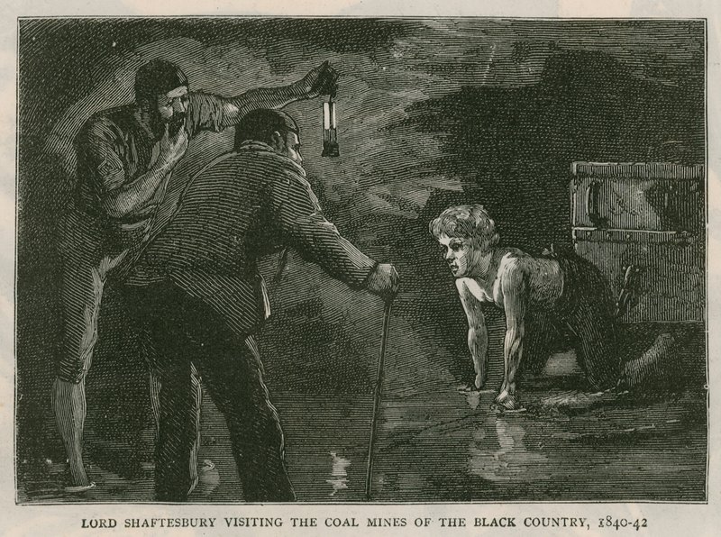 Jarlen af Shaftesbury; besøge kulminerne i det sorte land, 1840-41; fra The Graphic, 10. oktober 1885 af English School