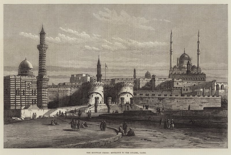 Den egyptiske krise, indgangen til citadellet, Cairo (gravering) af English School