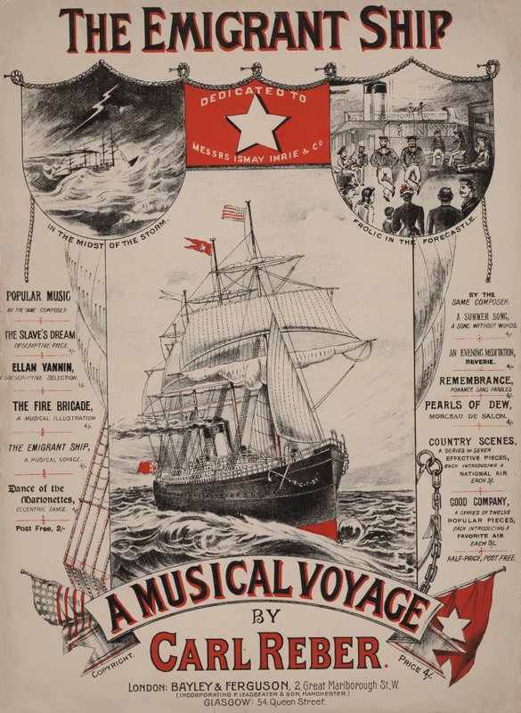 The Emigrant Ship, victoriansk nodeomslag (farvelitografi) af English School