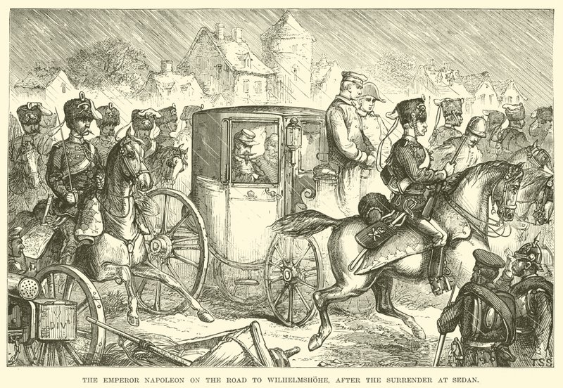 Kejser Napoleon på vejen til Wilhelmshohe, efter overgivelsen ved Sedan (gravering) af English School