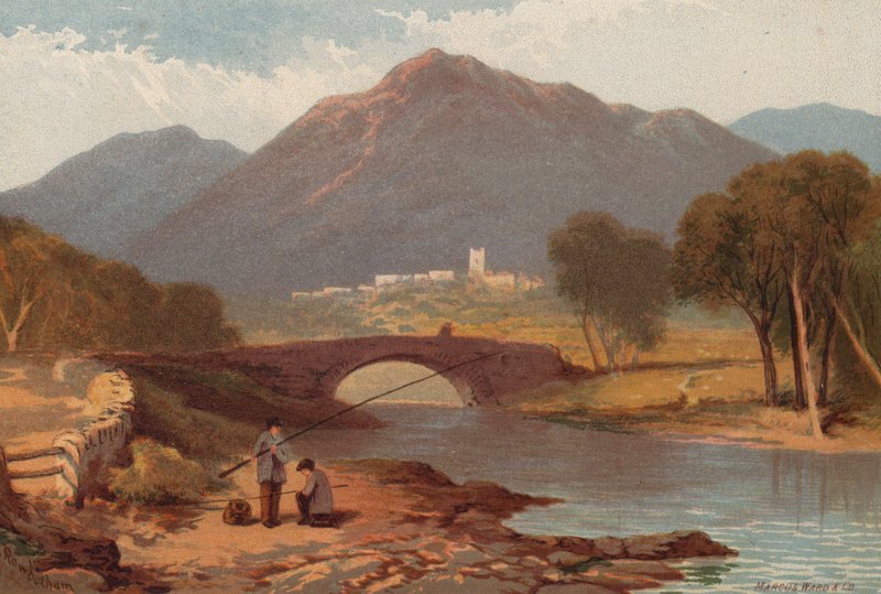 The English Lakes, Ambleside (farve litho) af English School