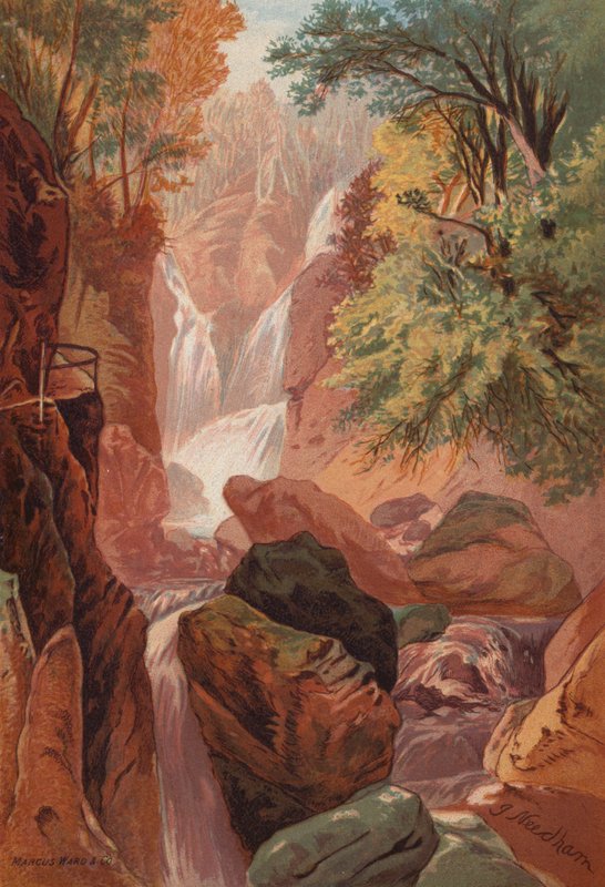 The English Lakes, Stock Gill Force (farve litho) af English School