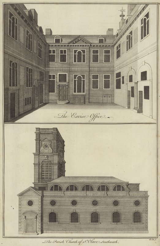 Excise Office, London og Parish Church of St Olave, Southwark af English School