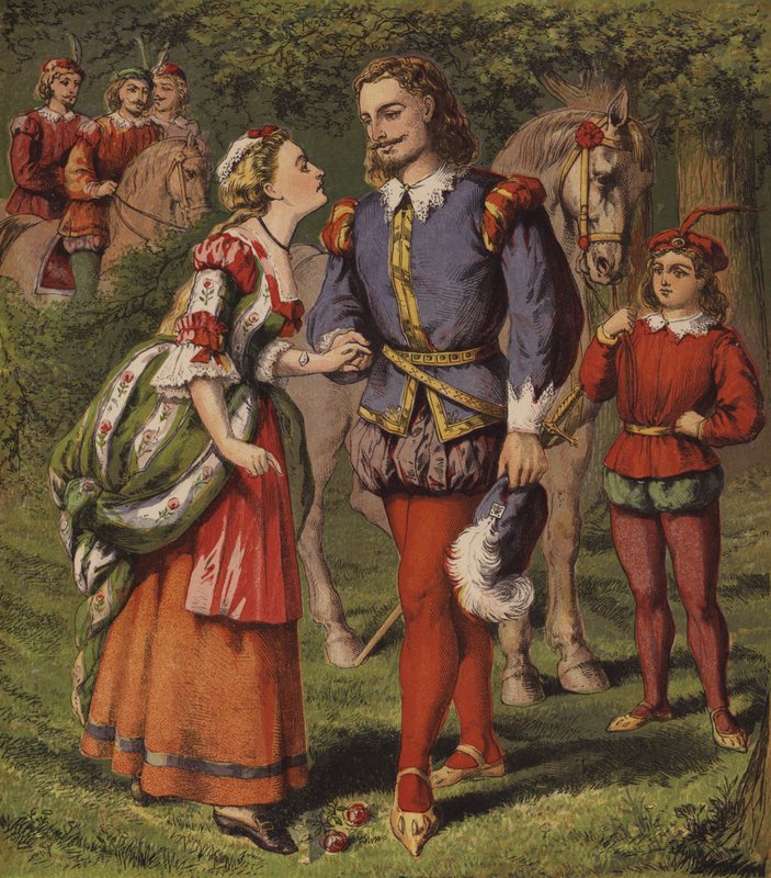 Feen ved springvandet, eller de to piger (farve litho) af English School