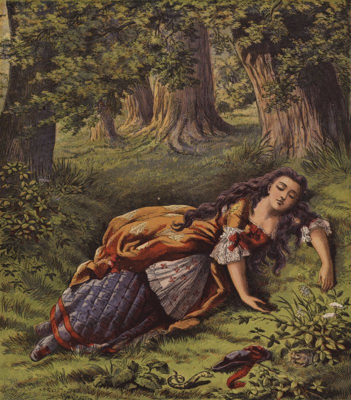 Feen ved springvandet eller de to piger (farve litho) af English School
