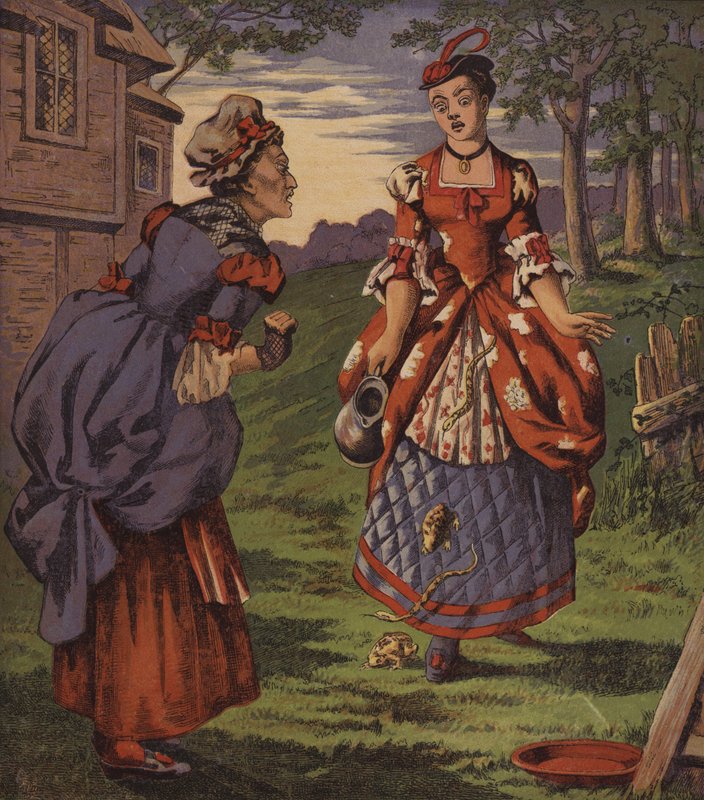 Feen ved springvandet eller de to piger (farve litho) af English School
