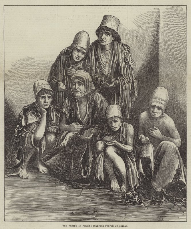 Hungersnøden i Persien, udsultede mennesker ved Shiraz (gravering) af English School