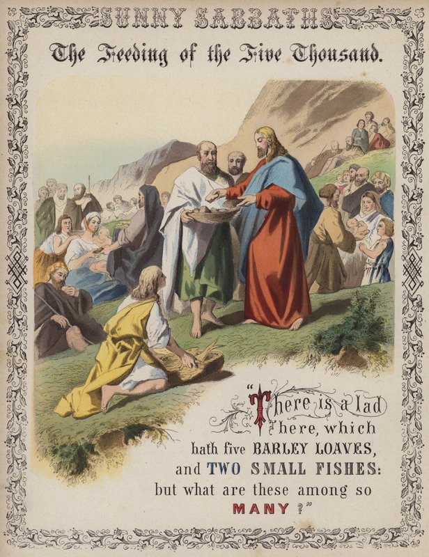 The Feeding of the Five Thousand (farvet gravering) af English School