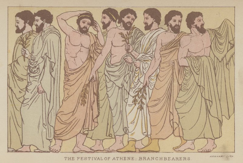 The Festival of Athene, Branchbearers (farve litho) af English School