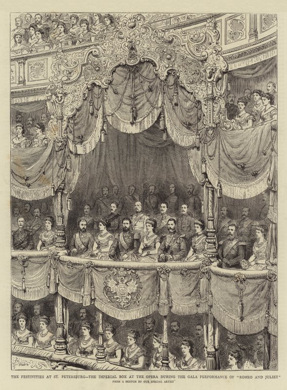 Festlighederne i Skt. Petersborg, Imperial Box i Operaen under gallaforestillingen "Romeo og Julie" (gravering) af English School