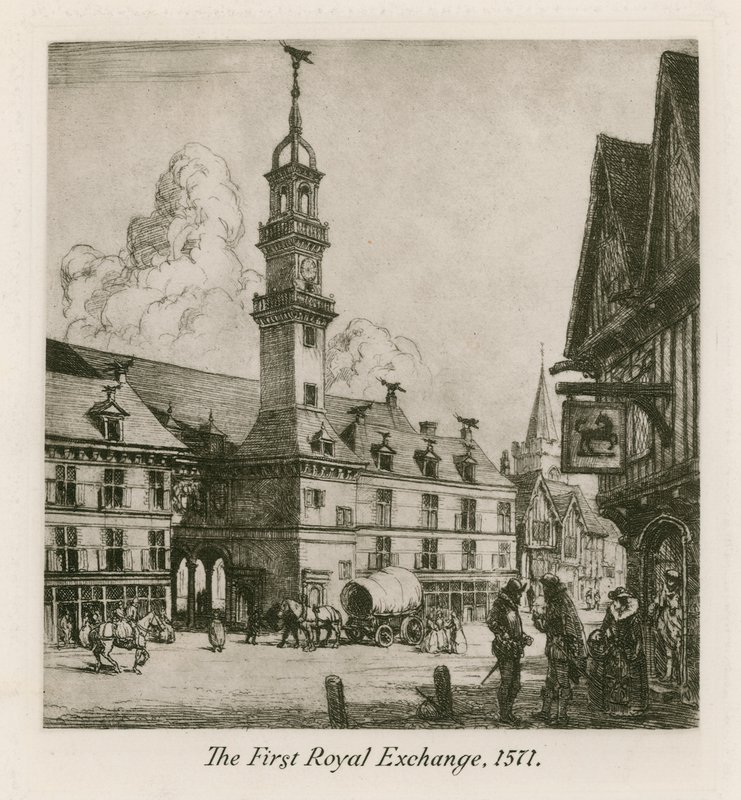 The First Royal Exchange, London, 1571 af English School
