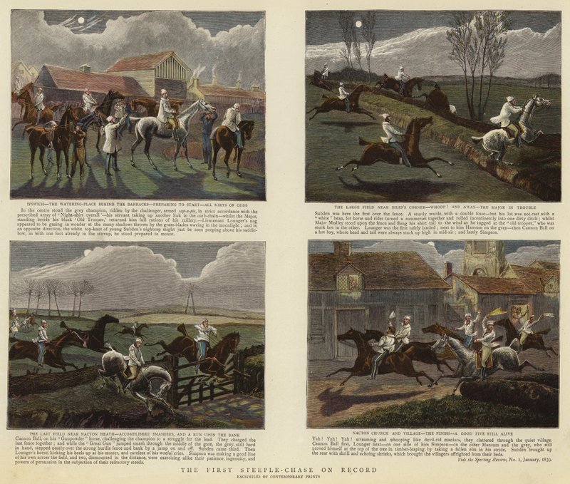 The First Steeple-Chase on Record (farvegravering) af English School
