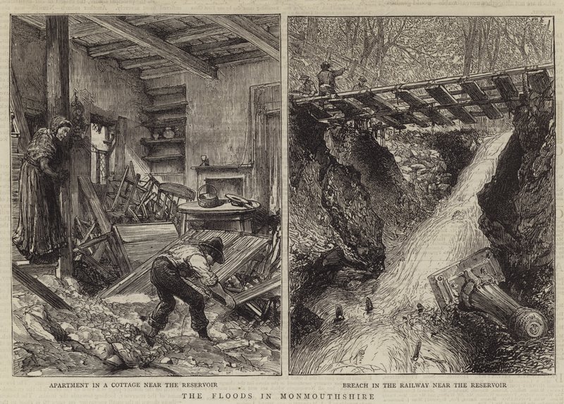 Oversvømmelserne i Monmouthshire (gravering) af English School