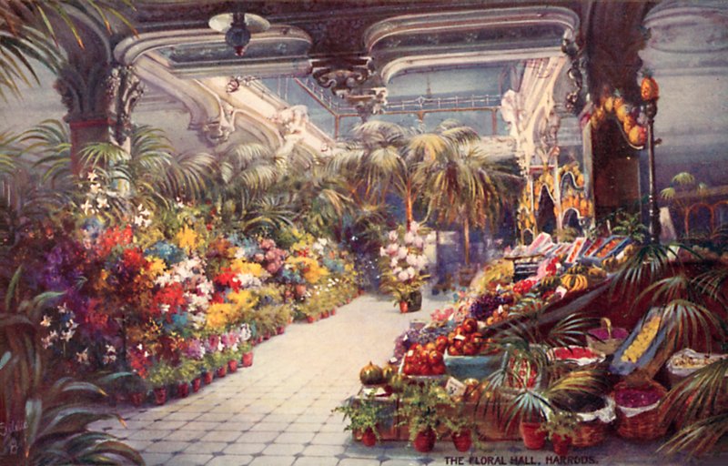 The Floral Hall, Harrods (farvelitografi) af English School