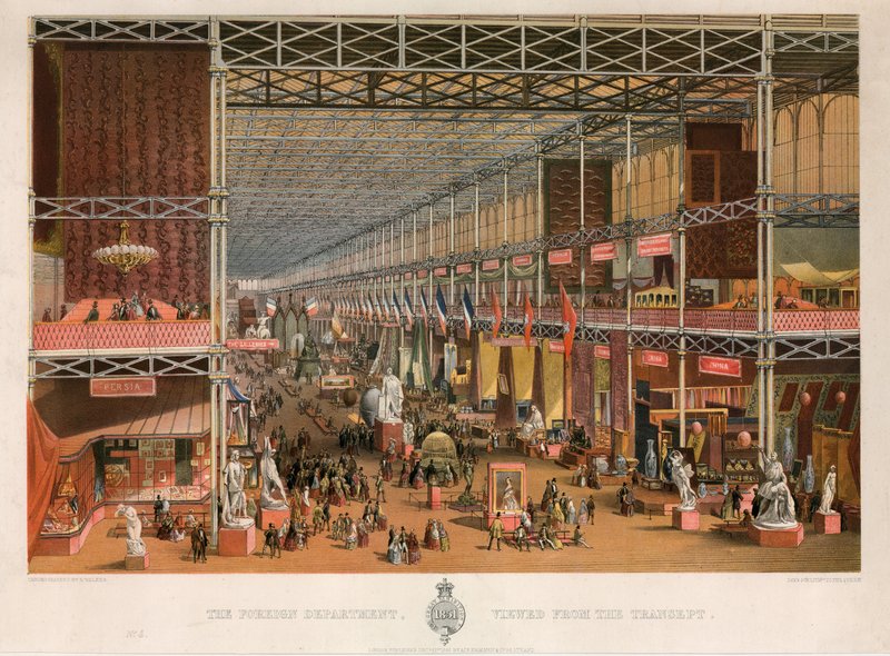 Udenrigsministeriet set fra tværskibet, store udstilling, 1851 af English School