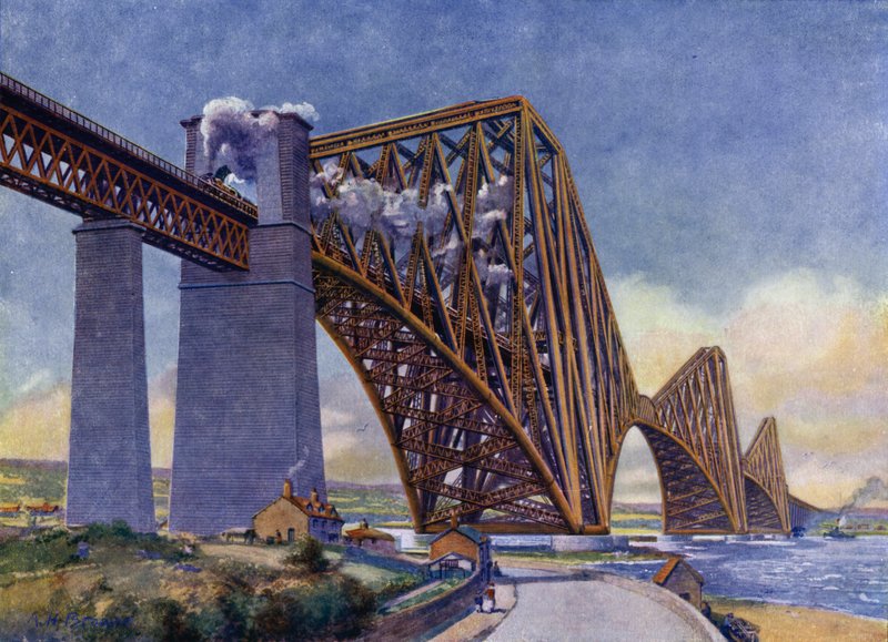 The Forth Bridge, den mest vidunderlige bro i verden (litho) af English School