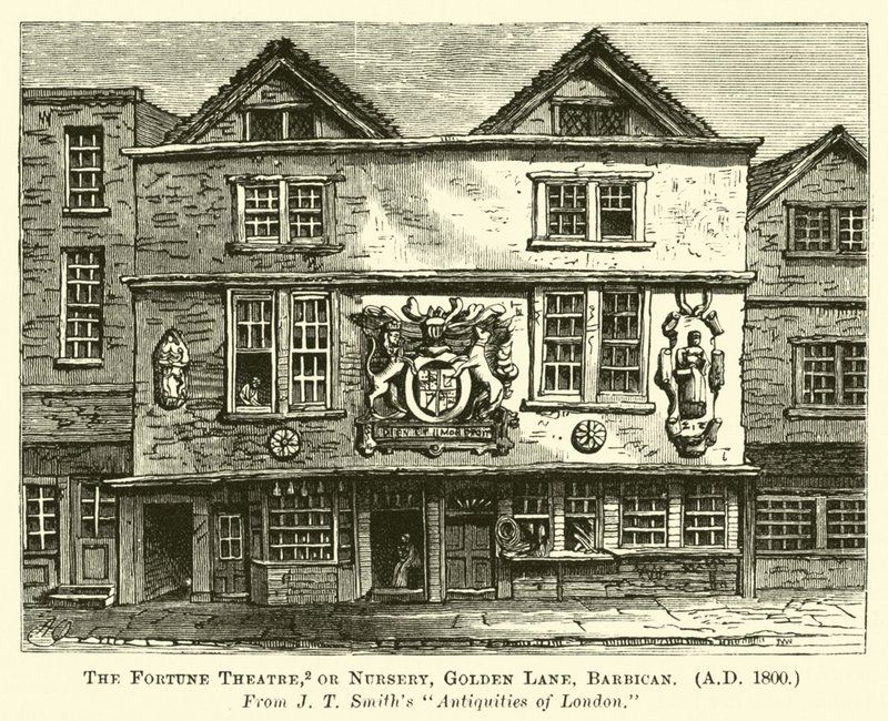 Fortune Theatre, eller Nursery, Golden Lane, Barbican, AD 1800 af English School
