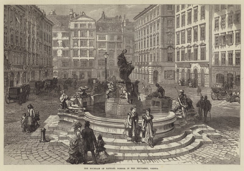 Raphael Donners fontæne i Neumarkt, Wien (gravering) af English School