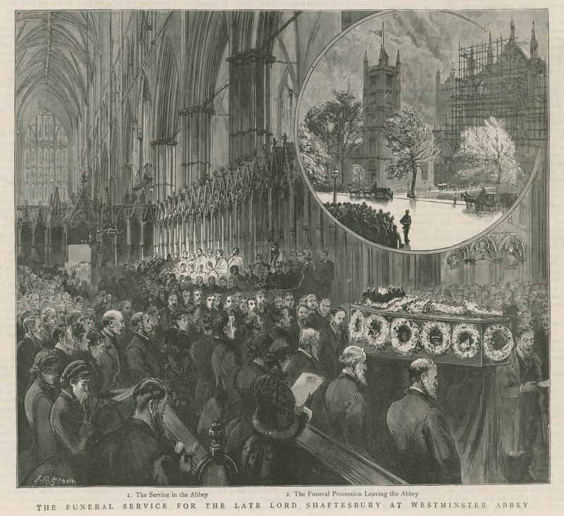 Begravelsesgudstjenesten for afdøde Lord Shaftesbury i Westminster af English School