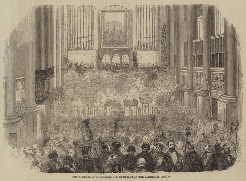 Alexander von Humboldts begravelse i katedralen, Berlin (gravering) af English School