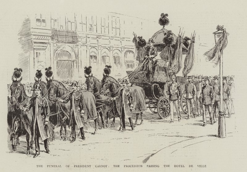 Præsident Carnots begravelse, processionen forbi Hotel de Ville (litho) af English School